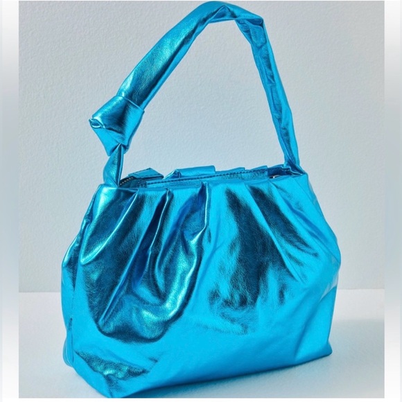 Free People Handbags - Free People NWOT Metallic Blue Knot Clutch Shoulder Bag